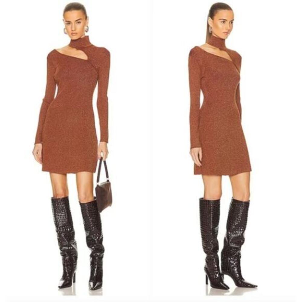 Cult Gaia Women's Jet Cutout‎ Metallic Ribbed Knit Mini Dress Size L